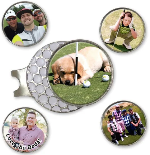 Indiana Metal Craft - Marcador de pelotas de golf con enganche para gorra magnético con foto o logotipo personalizado (2.54 x 3.18 cm)