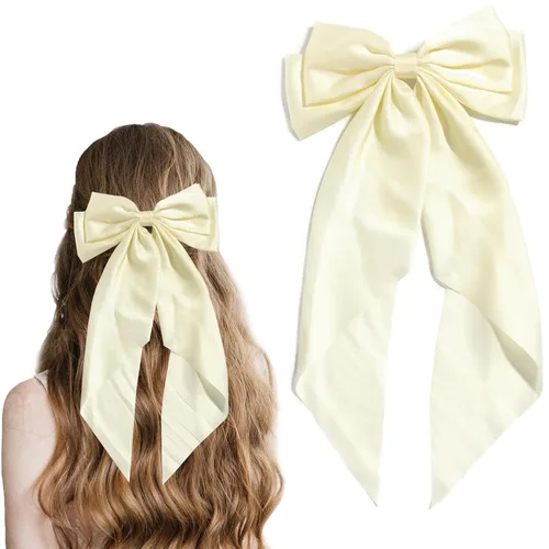 Miniatura 19 de LFOUVRE 4 pinzas para el cabello para mujer, lazo con borla y cola larga, clip para niña, accesorios sólidos, pasadores y lazo de garra