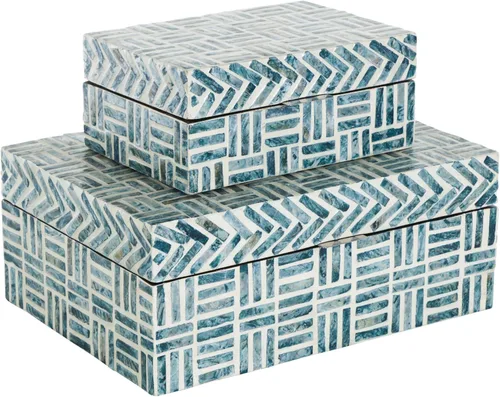 Miniatura 16 de Deco 79 Caja decorativa geométrica hecha a mano con concha de madreperla, mosaico de puntos, caja de almacenamiento para recuerdos, con acentos Crema