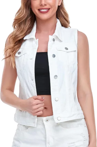 Miniatura 53 de Xeoxarel Chaleco de mezclilla para mujer, chaqueta vaquera sin mangas (XS-XXL)