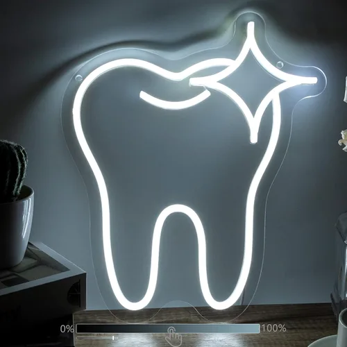 Letrero de neón para decoración de dientes, luz de oficina dental, accesorios para dentistas, letreros LED regulables, letreros de neón sonríe, arte