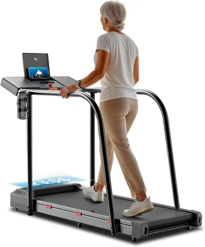 Yesoul Walking Treadmill for Seniors with Long Handrails – 4 Major Safety Protections, Emergency Stop Button, Treadmill for Home 300 lbs Capacity,