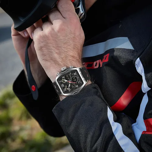 Miniatura 3 de FANMIS Reloj para hombre de moda hueco único rectángulo reloj de pulsera impermeable deportivo digital analógico doble pantalla cronómetro punk