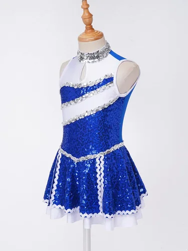 Miniatura 3 de TSSOE Uniforme de animadora con lentejuelas y purpurina para niñas y niñas