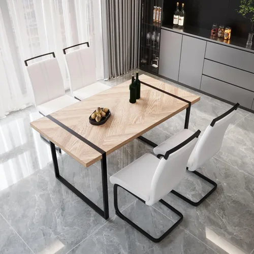 Miniatura 42 de YYQ Juego de mesa de comedor para 4, mesa de cocina de madera de 59 pulgadas y sillas para 4, moderno juego de mesa de comedor de 5 piezas con 4
