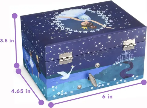 Miniatura 3 de Jewelkeeper Caja de almacenamiento de joyería musical para niña con bailarina giratoria, diseño de purpurina, tono de lago de cisne
