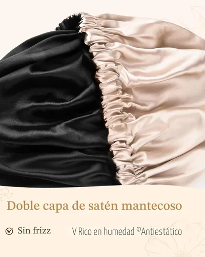 Miniatura 4 de YANIBEST Gorro de Satén Ajustable de Doble Capa para el Cabello para Dormir, Gorros para Mujeres, Sombreros para Cabello Natural Rizado, Champán