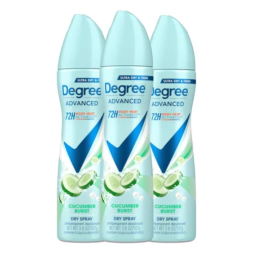 Degree - Desodorante antitranspirante en aerosol Cucumber Burst 3 unidades, 72 horas de protección contra el sudor y el olor, spray seco para