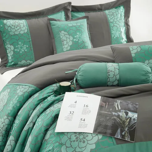 Miniatura 3 de Grand Avenue Juego de edredón gris aguamarina, tamaño Queen, juego de ropa de cama suave jacquard de 7 piezas, para todas las estaciones, falda