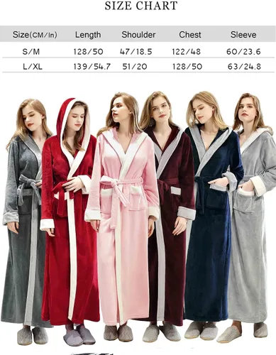 Miniatura 6 de Artfasion Batas de baño largas y suaves con capucha para mujer, ropa de dormir cálida para invierno, bata de regalo