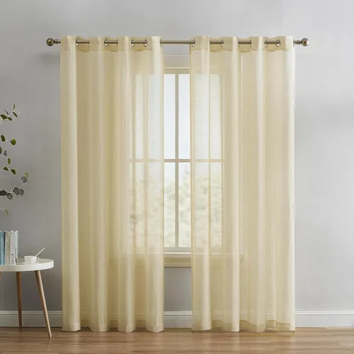 Miniatura 2 de HLC.ME Sierra Linen - Cortinas de lino sintético con textura semitransparentes que mantienen la privacidad y filtran la luz solar, con ojales, Azul