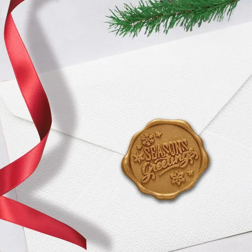 Season's Greetings - Calcomanías adhesivas de Navidad, 25 unidades, prefabricadas con cera de sellado real (oro clásico)