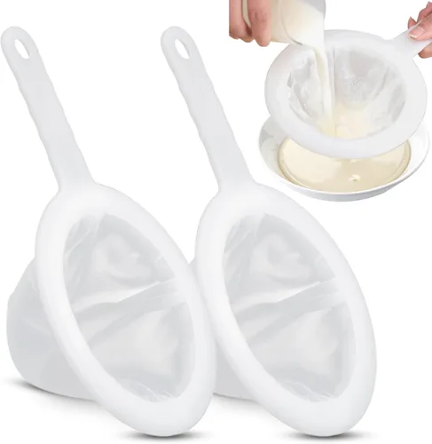 Uenhoy 2 coladores de malla de nailon ultrafinos 120/200 de malla para cocina, yogur, colador de plasitc con asa, filtro de tamiz para alimentos,