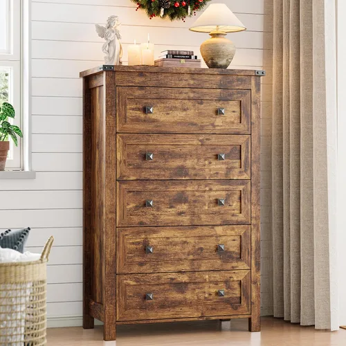 Miniatura 17 de Cómoda para dormitorio con 6 cajones, cómoda de madera de granja, soporte de TV ancho con mango de metal, organizador de ropa moderno para pasillo
