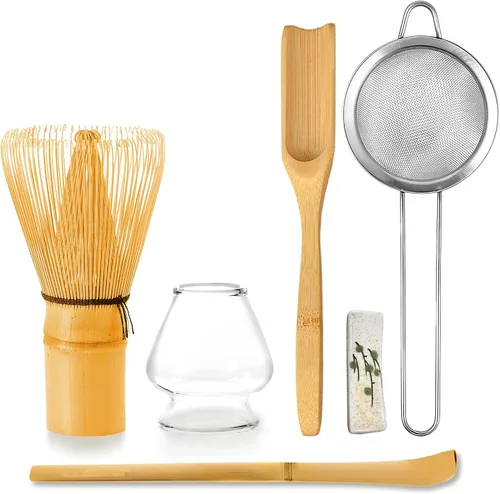 Miniatura 9 de Juego de 6 batidores de matcha, kit de herramientas de fabricación de matcha ceremonial japonés para batidor de bambú, cuchara de matcha, cuchara