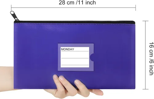 Miniatura 5 de Paquete de 4 bolsas de dinero para depósito bancario, cartera de cuero sintético resistente con cremallera con ventana transparente, bolsa