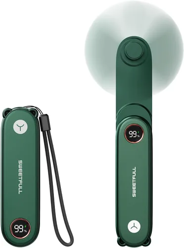 Miniatura 10 de SWEETFULL Mini Ventilador Portátil de Mano con Pantalla LED, 3 en 1 Personal Plegable Recargable por USB, Ventilador de Mano y Linterna para Viajes