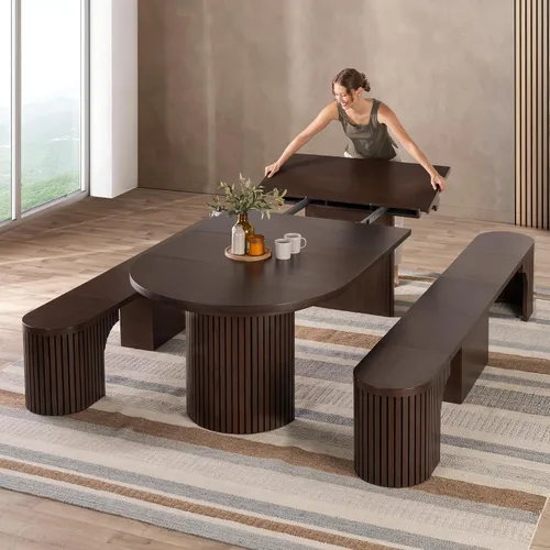 Miniatura 10 de Transformer Table - Mesa de comedor redonda extensible de madera maciza, mesa de comedor redonda extensible, muebles modernos que ahorran espacio