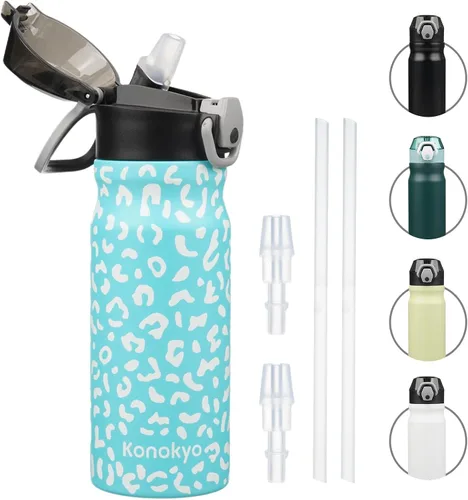 Miniatura 7 de Konokyo Botella de agua aislada de 22 onzas con pajilla, asa de transporte, verde militar