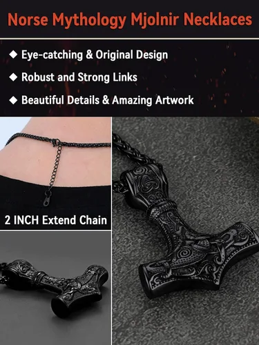 Miniatura 6 de FaithHeart - Collar con talismán de martillo de Thor vikingo para hombre, amuleto nórdico vintage de Mjolnir, colgante con cadena de trigo