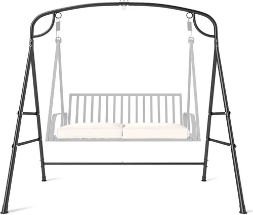 Miniatura 9 de Tangkula Marco de columpio de metal, soporte de columpio para porche con barras laterales adicionales, diseño de 3 anillas, marco en A resistente