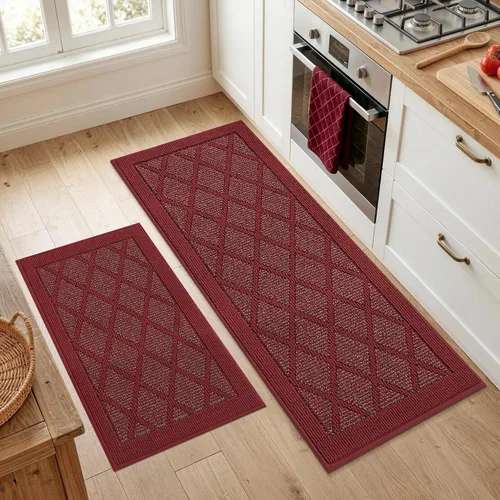 Miniatura 17 de COSY HOMEER Tapetes de cocina, 2 alfombras de cocina antideslizantes, lavables, absorbentes, para suelo de cocina, 100% polipropileno, alfombra