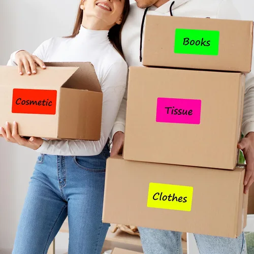 Miniatura 6 de PARLAIM 5 x 3 pulgadas Rectángulo de colores pegatinas de inventario, 1000 unidades de 4 rollos de etiquetas adhesivas cuadradas para cajas móviles