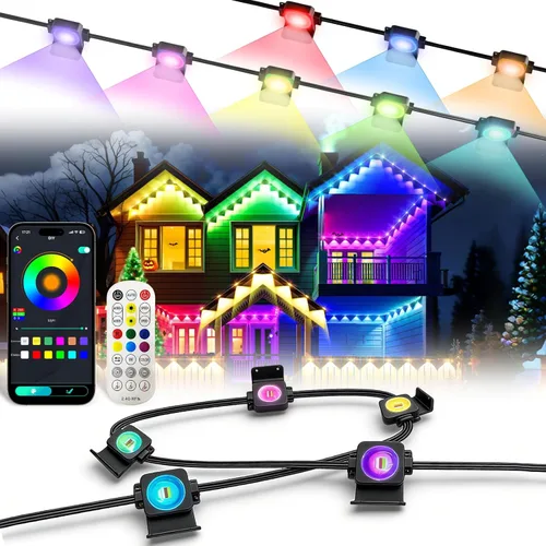 Miniatura 10 de MIMIRGB Luces permanentes para exteriores profesionales, 33 pies RGB+IC decoración inteligente para exteriores, aplicación/control remoto, Navidad