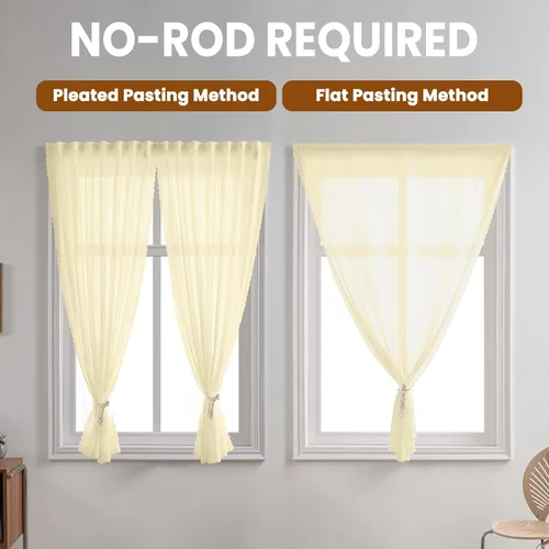 Miniatura 5 de Cortinas traslúcidas de gasa beige, autoadhesivas, con filtro de luz de privacidad, para el hogar, cortina portátil sin taladrar