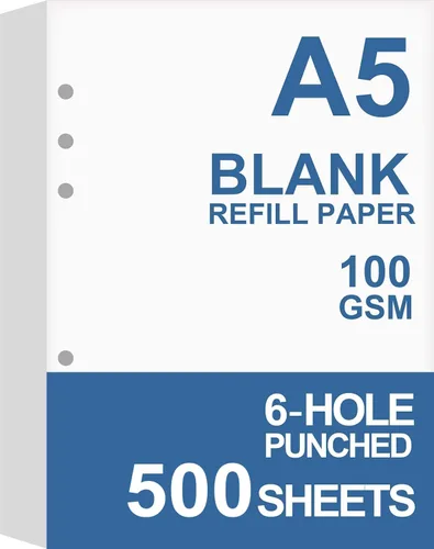 Miniatura 7 de Paquete de 3 Hojas en Blanco A5, Recambios para Planificador Filofax, Organizador, Archivadores, 6 Agujeros, Total 300 Hojas/600 Páginas, 100gsm
