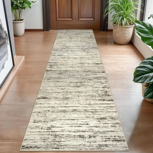 Miniatura 15 de Lansny Alfombra moderna abstracta de 2 x 5 pies, color negro, gris, blanco, lavable, alfombra de entrada para cocina, alfombra antideslizante suave
