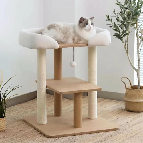 SHENGOCASE Moderna torre de madera para gatos con plataforma extragrande, sofá cama para Maine Coon, diseño de vista de ventana para varios gatos