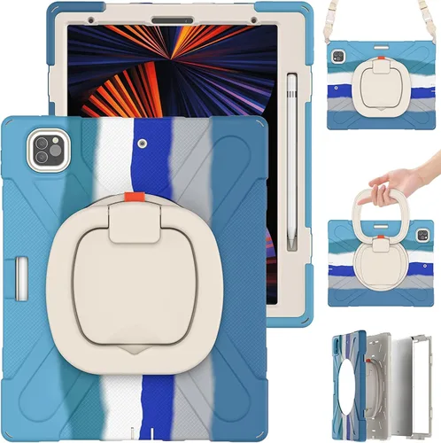 Miniatura 20 de Funda para iPad Air de 3ª generación – Funda resistente para niños con soporte giratorio, soporte para lápices y correa de transporte para iPad