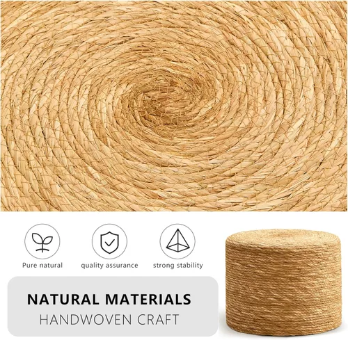 Miniatura 7 de Wimarsbon Puf redondo otomano, reposapiés tejido a mano natural, puf rústico de salón, taburete bohemio Pous, mesa decorativa o asiento