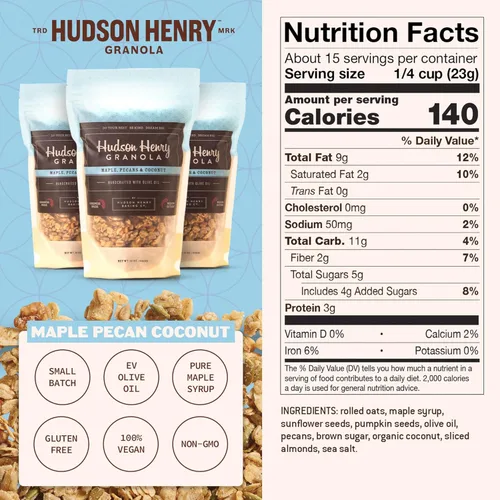 Miniatura 2 de Hudson Henry Granola, arce, pecana y coco, paquete de 12 onzas, paquete de 3, proyecto verificado sin OMG