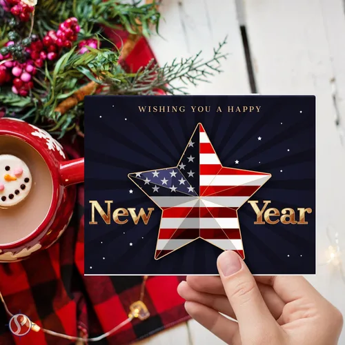 Miniatura 4 de 2026 Wishing You A Happy New Year - Tarjetas de felicitación y sobres plegables de Navidad americana, tarjetas navideñas patrióticas de Estados
