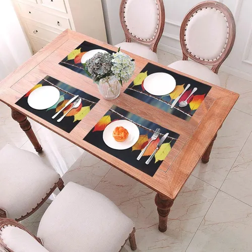 Miniatura 4 de 6 PCS PVC Placemats Set Place Mats Colorful Leaves Non-Slip Weave Place Mats 12" x 18" Farmhouse Durable Table Mat Set for Family Dinners Wedding