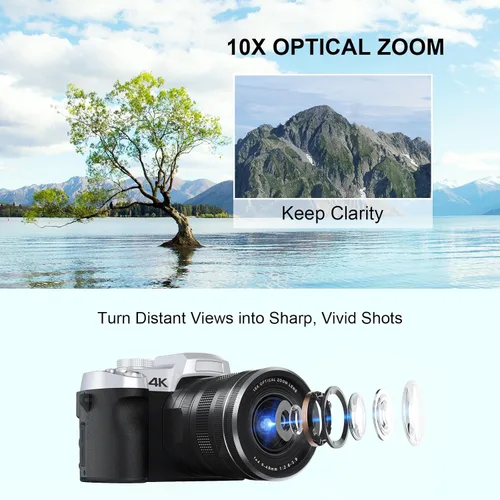 Miniatura 2 de Yatao Cámaras para Fotografía y Vlogging, Cámara Digital 4K de 75 Megapíxeles con Pantalla Táctil Giratoria, Zoom Óptico 10X, WiFi, Tarjeta TF