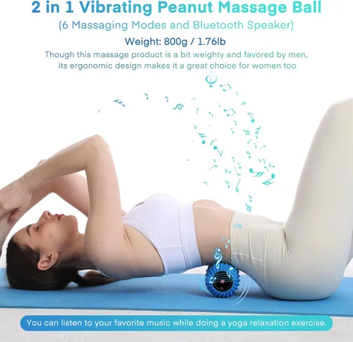 Miniatura 2 de Pelota de masaje de maní vibratoria 2 en 1 con 6 modos de masaje, bola de rodillo de masaje vibratoria recargable para recuperación muscular, azul
