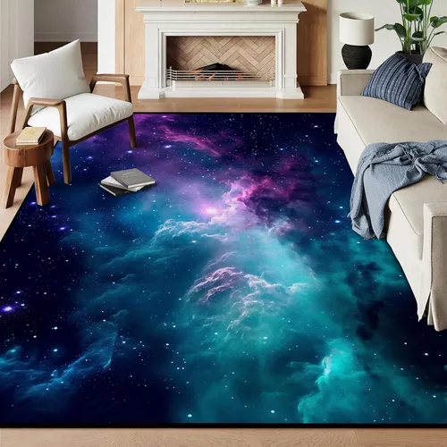 Miniatura 44 de Alfombra de Área Galaxia de 5' x 7', Dormitorio Sala de Estar para Niñas Niños Varones Alfombra Nebulosa Vórtex Tapetes Púrpura Azul Nube galaxy 1