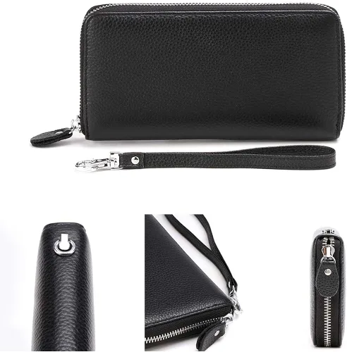 Miniatura 3 de Moflycom - Cartera de cuero genuino para mujer con cierre y seguridad RFID