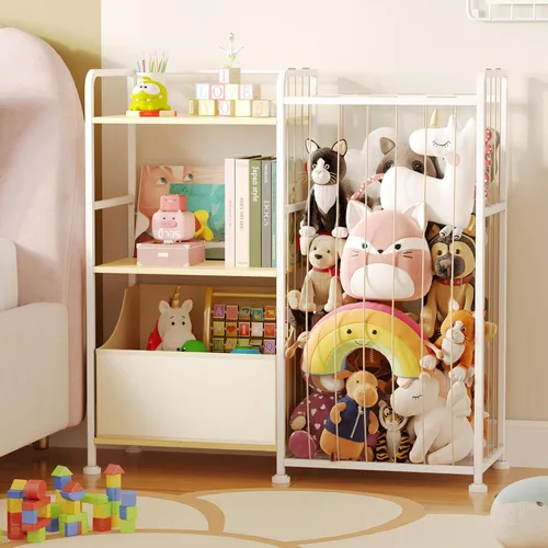 Miniatura 9 de BBLIKE Almacenamiento de animales de peluche, red de animales de peluche con estantería para niños y organizador de juguetes, estantería blanca de 2