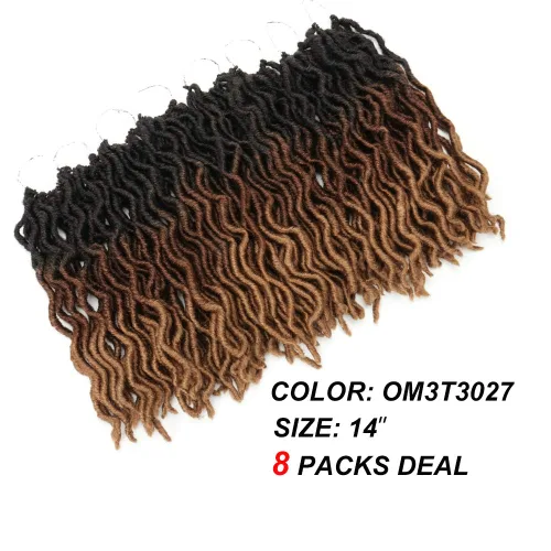 Miniatura 2 de Eliza Rastas Gitanas Onduladas Locs Ombré Cabello de Ganchillo 14 pulgadas 8 Paquetes/Lote Rastas de Diosa Locs Sintéticas Faux Locs Raíces