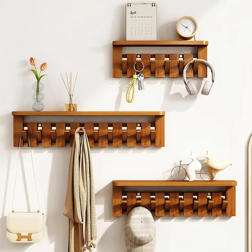 Miniatura 9 de Percheros para colgar en la pared, ganchos para llaves de piano, colgador de madera maciza natural, tela no tejida, perchas para armario, cocina