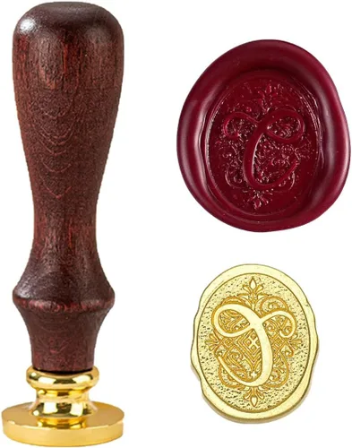 Sello de cera inicial del alfabeto C, sello de cera de sellado de letras vintage con cabeza de latón extraíble y mango de madera, para invitación de