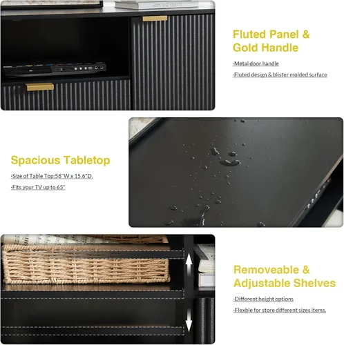 Miniatura 6 de Okvnbjk Soporte de TV negro para TV de 65 pulgadas, consolas de TV para sala de estar, soporte de TV para dormitorio con cajón y almacenamiento
