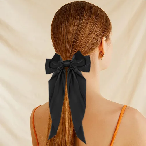 Miniatura 5 de Accesorios para el cabello con lazo grande, 2 unidades, pasadores sedosos de satén francés de cola larga para mujeres y niñas, negro, borgoña, lazos