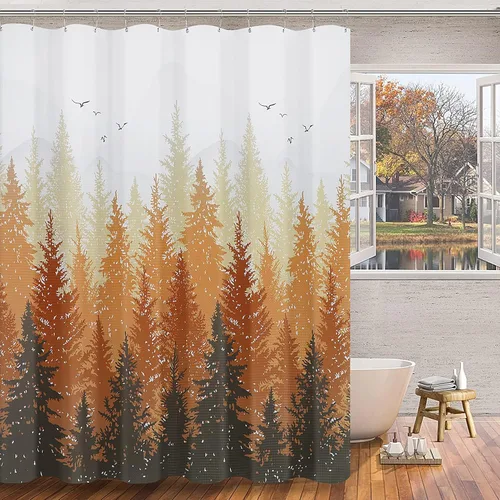 Miniatura 16 de Hokibero Cortinas de Ducha de Tela con Diseño de Bosque Brumoso Azul, Montaña, Naturaleza, Árbol para Baño, Impermeables, Resistentes, Azul Marino