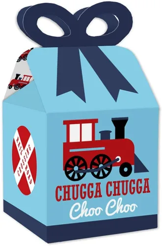 Big Dot of Happiness Cajas de regalo cuadradas para fiestas de ferrocarril, para fiestas de cumpleaños o baby shower, juego de 12 unidades