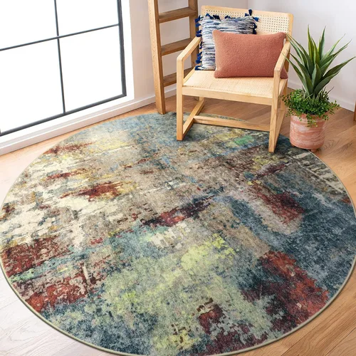 Miniatura 58 de Lahome Alfombra redonda moderna abstracta de 3 pies, color azul, lavable, de 3 x 3 pies, para cocina, entrada, suave, pequeña, antideslizante